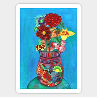 Mexican Flowers in a Mexican Vase, Flowers in a Vase Series Sticker